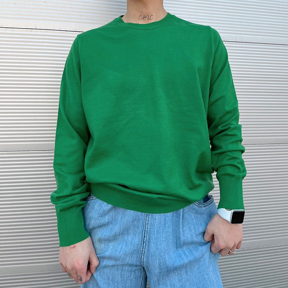 봄 가을 캐시 니트티셔츠 / 검정 아이 베이지 그레이 초록 파랑 형광