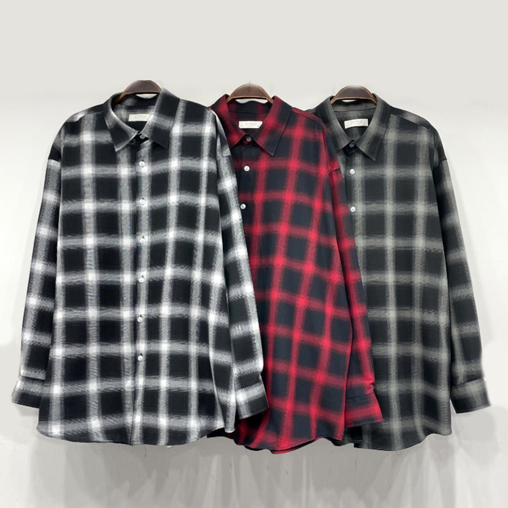 봄 가을 오버핏 스트릿 체크 셔츠 남방 / 검정 빨강 회색