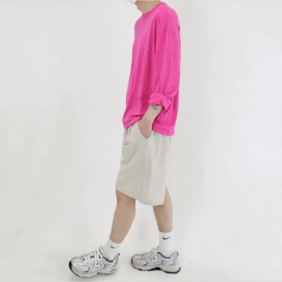 여름 슬라브 긴팔티셔츠 / 검 먹 아이 소라 초록 파랑 핑크