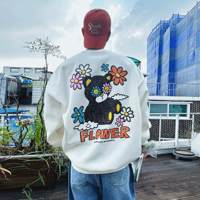 봄 가을 무빙 오버핏 꽃 곰 맨투맨티셔츠