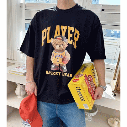 피크닉 오버핏 농구 곰 반팔티셔츠