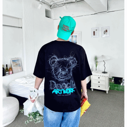 피크닉 오버핏 아트 곰 반팔티셔츠