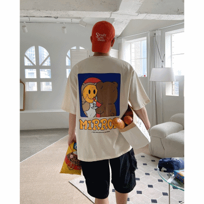 피크닉 오버핏 거울 곰 반팔티셔츠